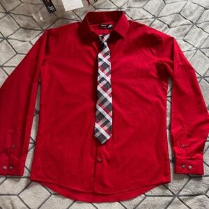 JF J.Ferrar Red Men's Dress Shirt with Tie
